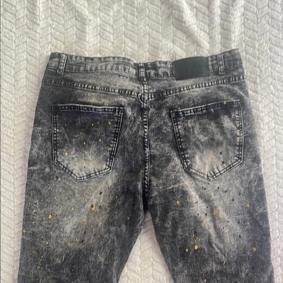 Encrypted Distressed Gray and Black Jeans with Yellow Accents - Picture 6 of 8
